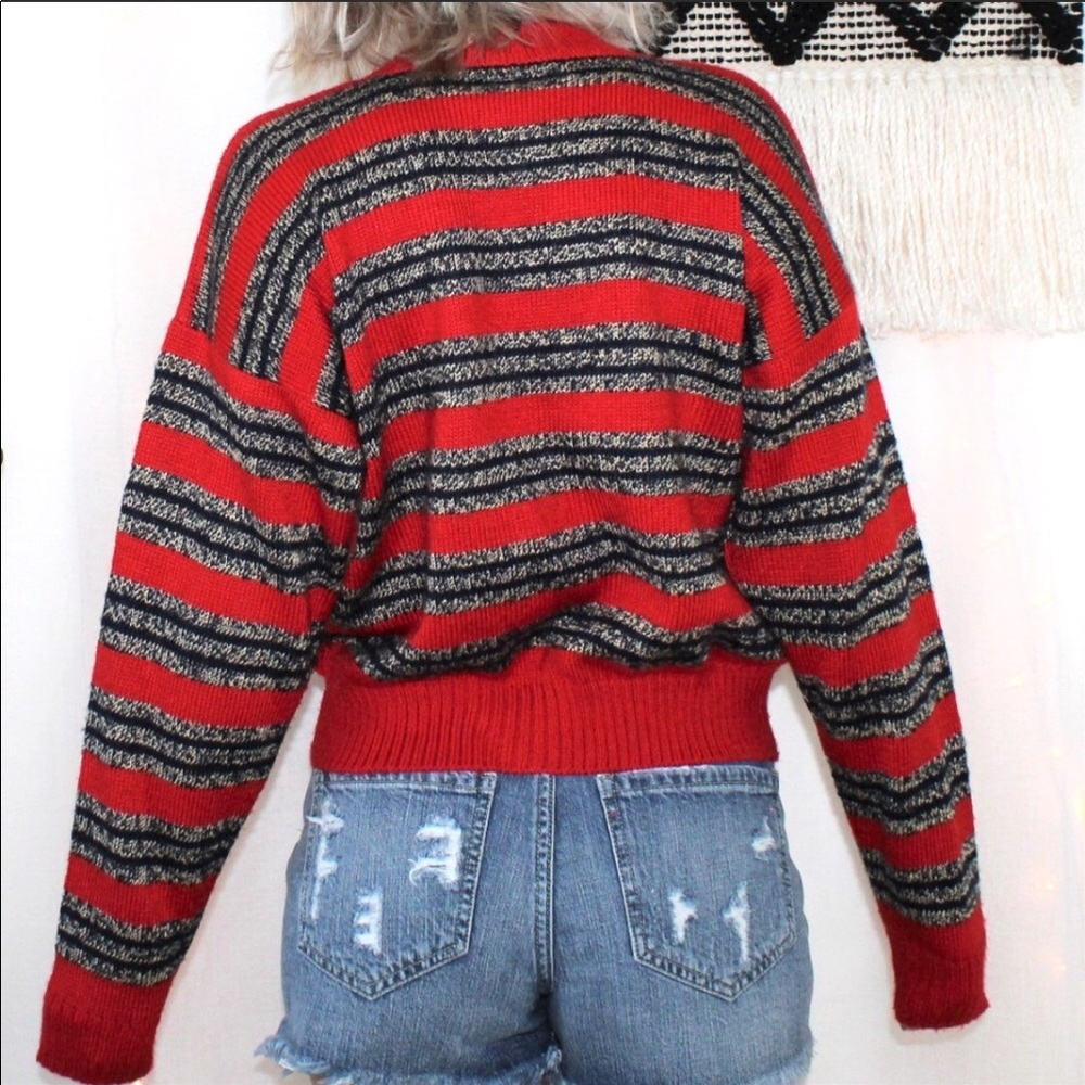 SOLD Vintage Front Button Striped Cardigan Sweater - Picture 2 of 7